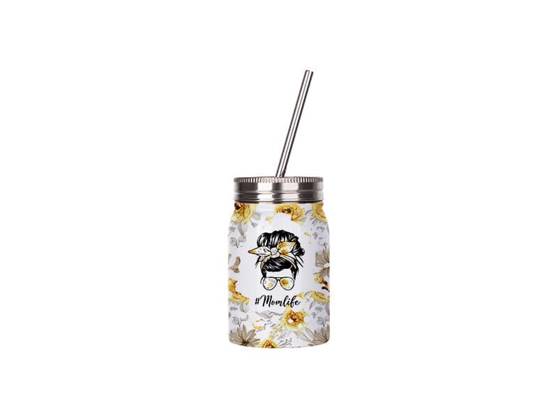 17 oz Sublimation White Stainless Steel Mason Tumbler with Straw - Pack of 5